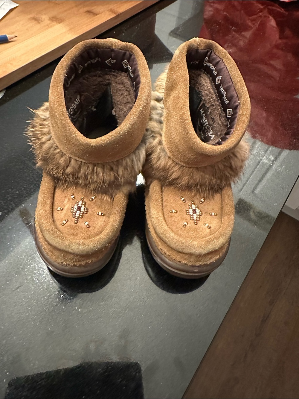 Toddler Manitoba mukluks REAL FUR Trimmed Tan Winter Boots